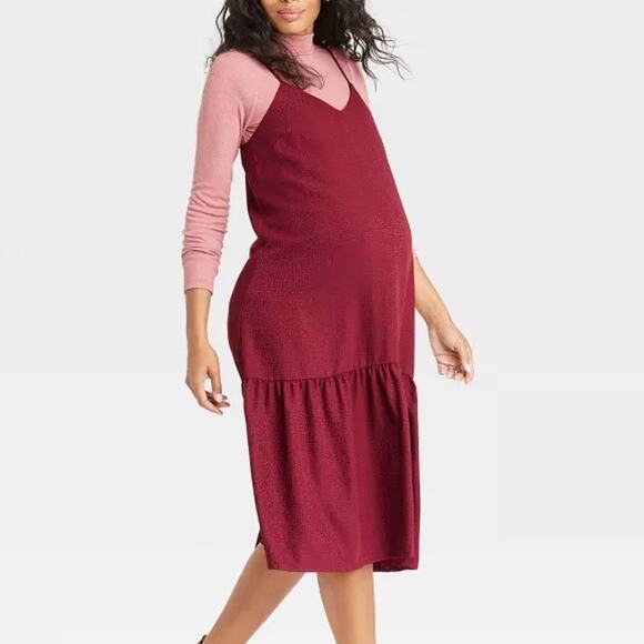 The Nines by Hatch Sleeveless Tiered Slip Maternity Dress Red XS - Picture 1 of 9